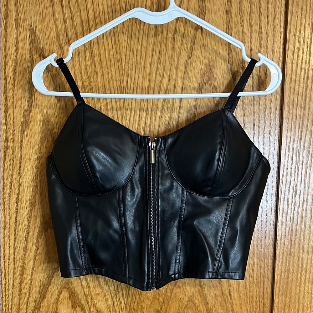 Black Faux Leather Bustier Top